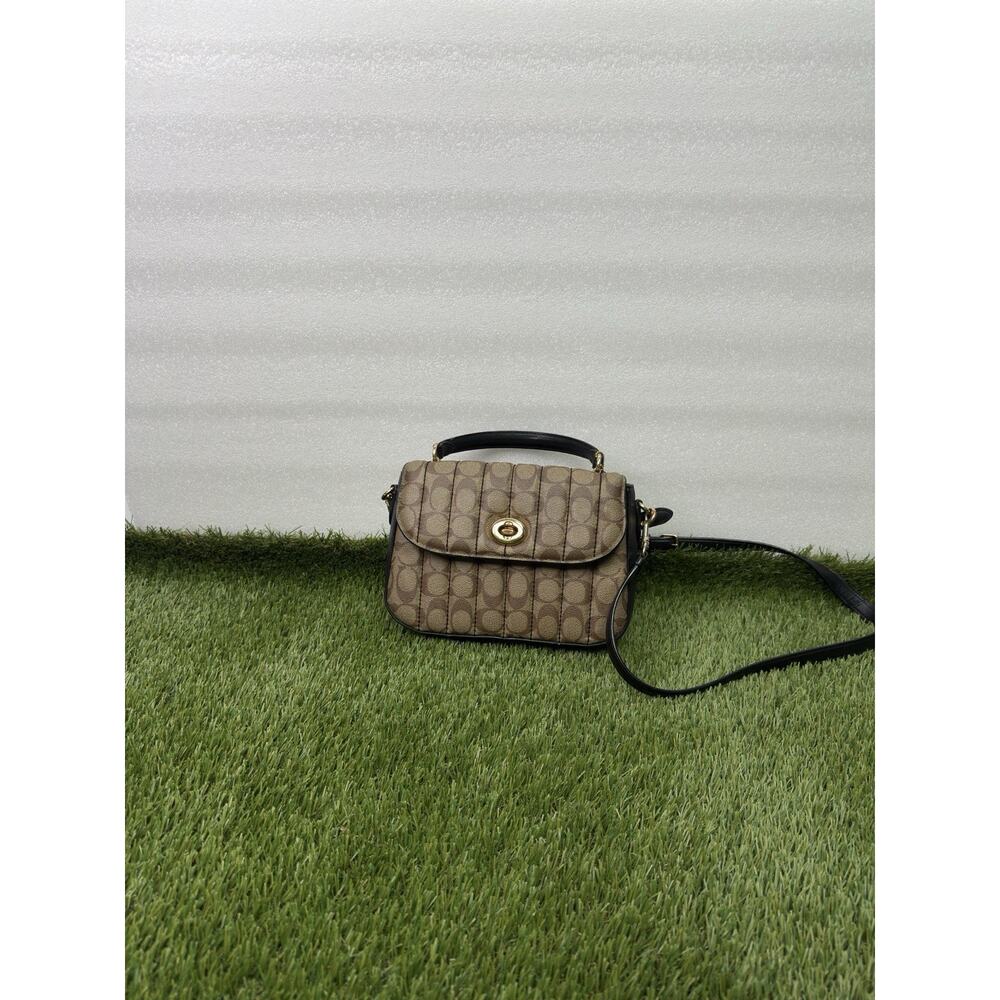 Coach Brown Logo Satchel Top Handle Bag Detachable Strap Gold Hardware for Women